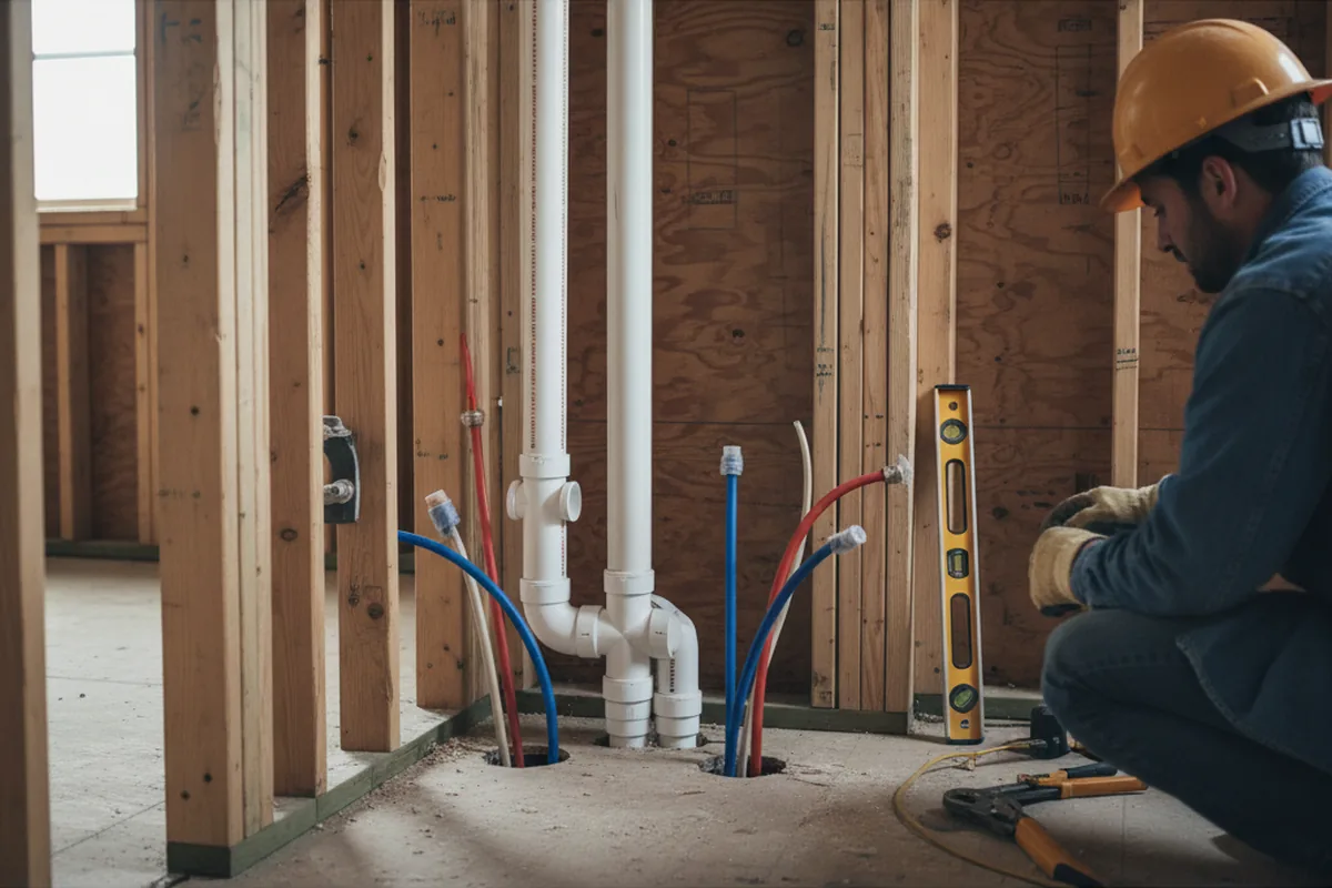 Drain and supply rough-in during Sump Pump Repair in Leo